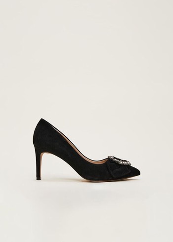 Phase Eight Jewel Front Bow Court Heels Black Canada | FUIELD-589